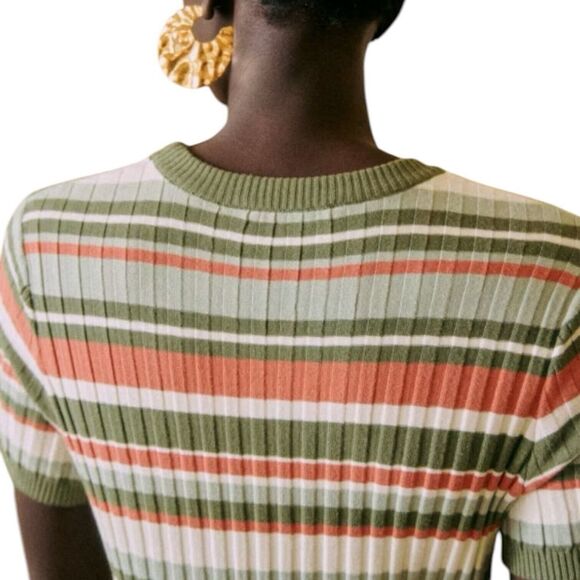 Sezane DOMITILLE Striped Knit Midi Dress Sz XS Bodycon - Picture 2 of 11